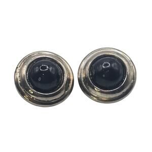 Earrings Round Black Dome Bead Bold Statement Clip On Silver Tone Vintage SK3004